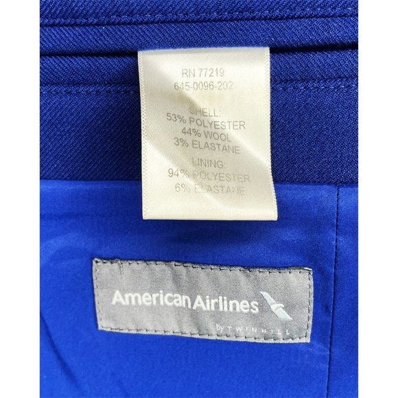 American Airlines Cobalt Blue Flight Attendant Topper Trench Long Coat Womens 2R - Picture 4 of 5